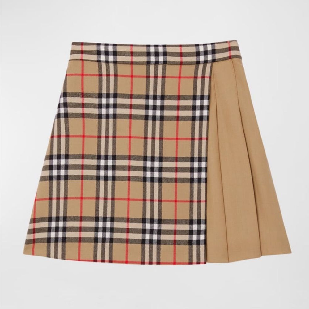 Burberry Lana Vintage Check Combo Wool Pleated Skirt, Girl's, NWT, Size 3Y